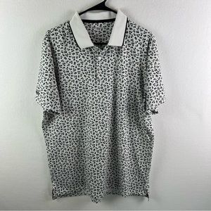 Bonobos Golf Mens Polo Shirt Large Black White Floral Print Short Sleeve Slim